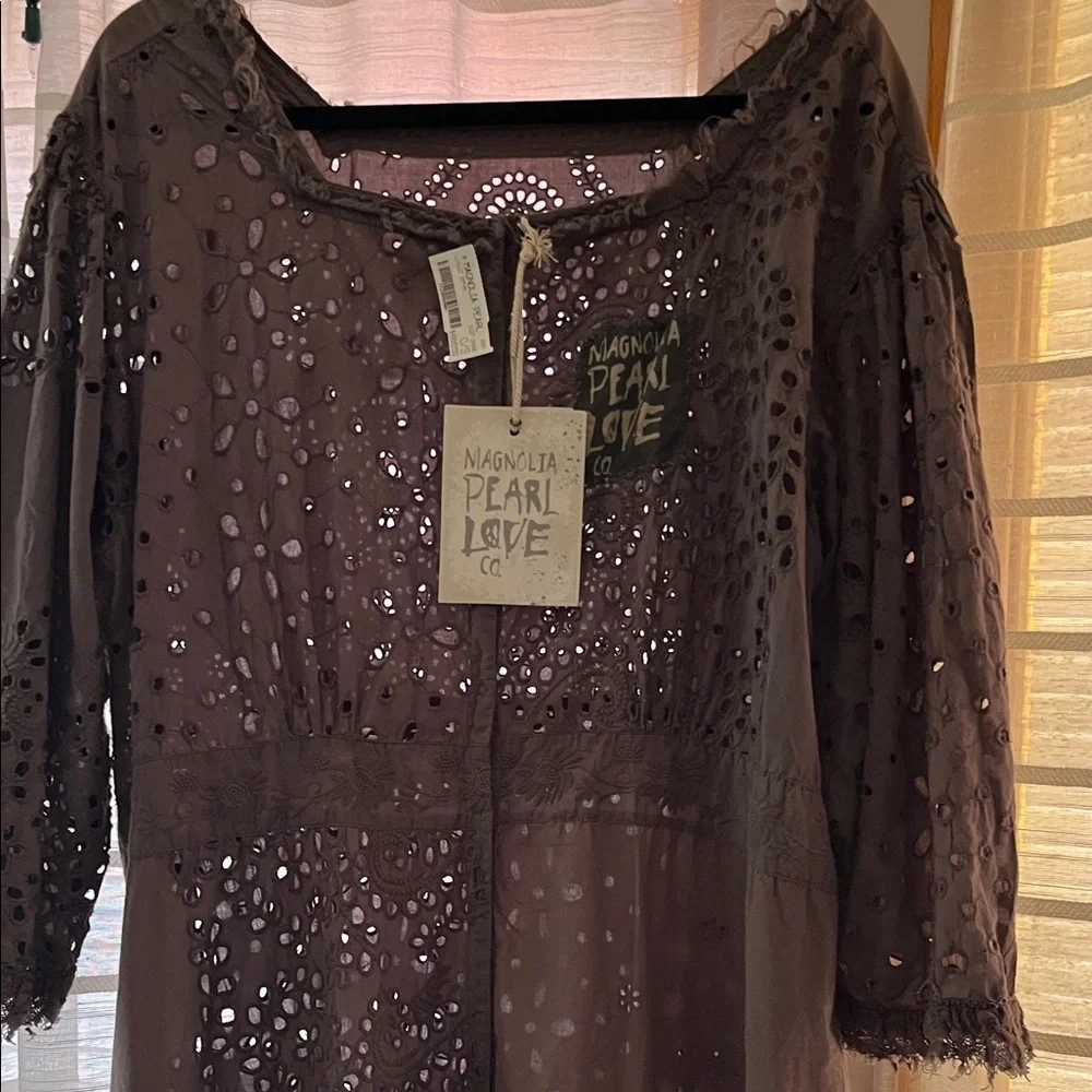 Magnolia Pearl Chocolate Brown Eyelet Maxi Dress - Picture 1 of 4